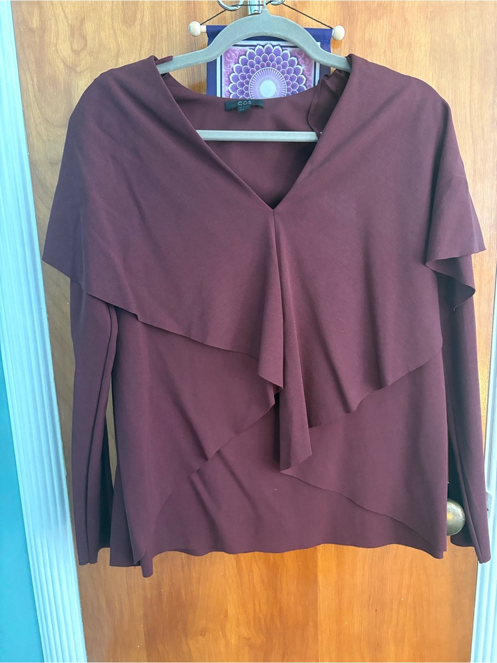 COS Burgundy Layered V-Neck Long Sleeve Top